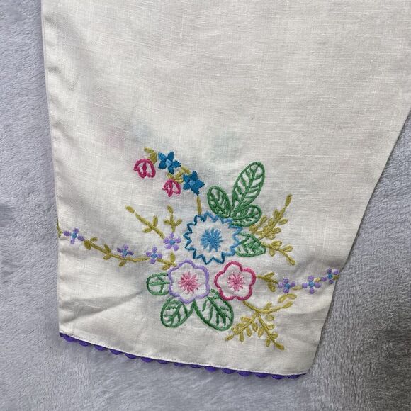 Mark, Fore & Strike Linen Pants Women's 12 Cream Embroidered Hems Floral Spring - Picture 13 of 16